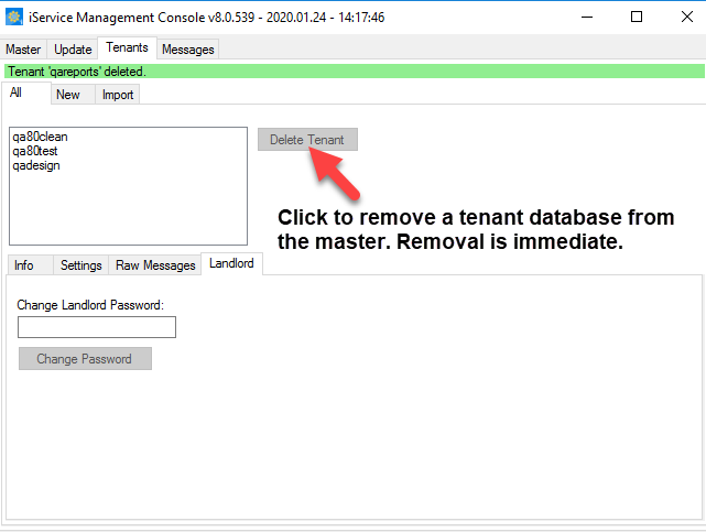 Deleting a tenant database