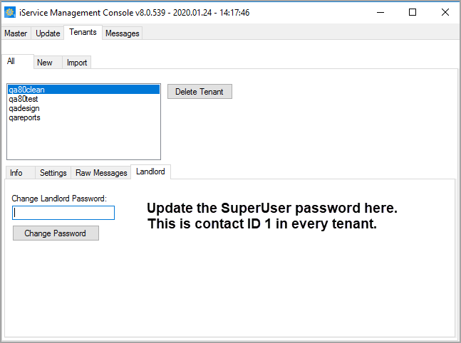 The Landlord tab in the Management Console