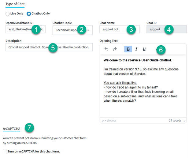 Editing Chatbot Settings