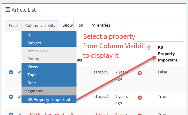 Displaying KB properties