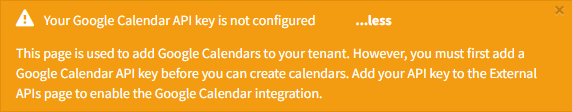 Alert when the Google Calendar API key is not set