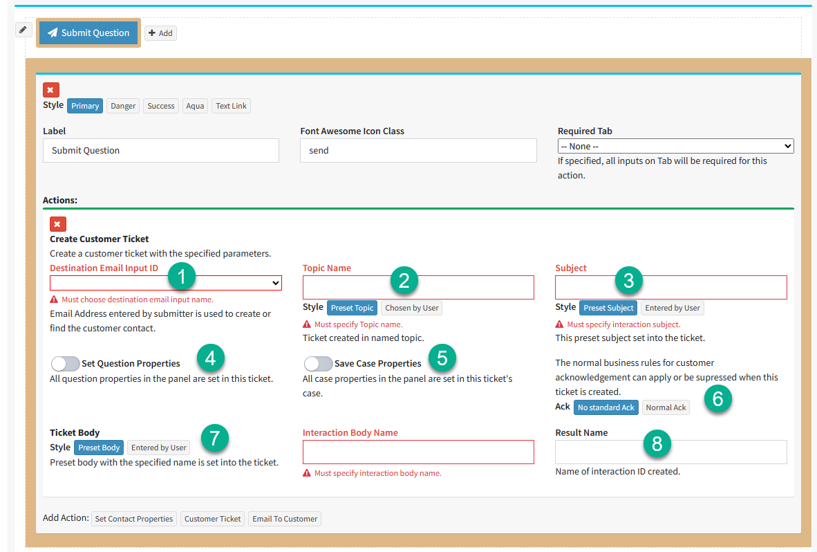 Adding the Customer Ticket action